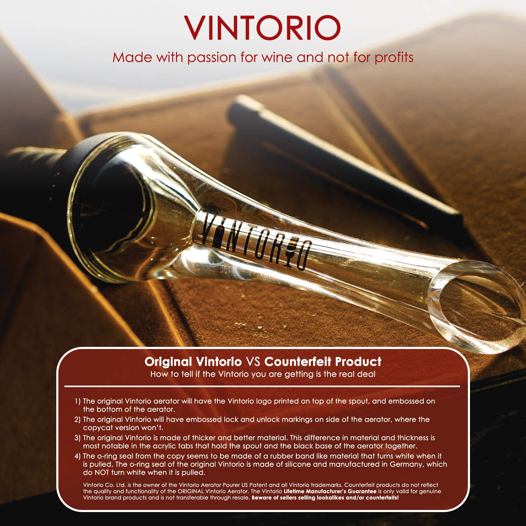 Vintorio Wine Aerator Pourer - Premium Aerating Pourer and Decanter Spout (Black) by Vintorio