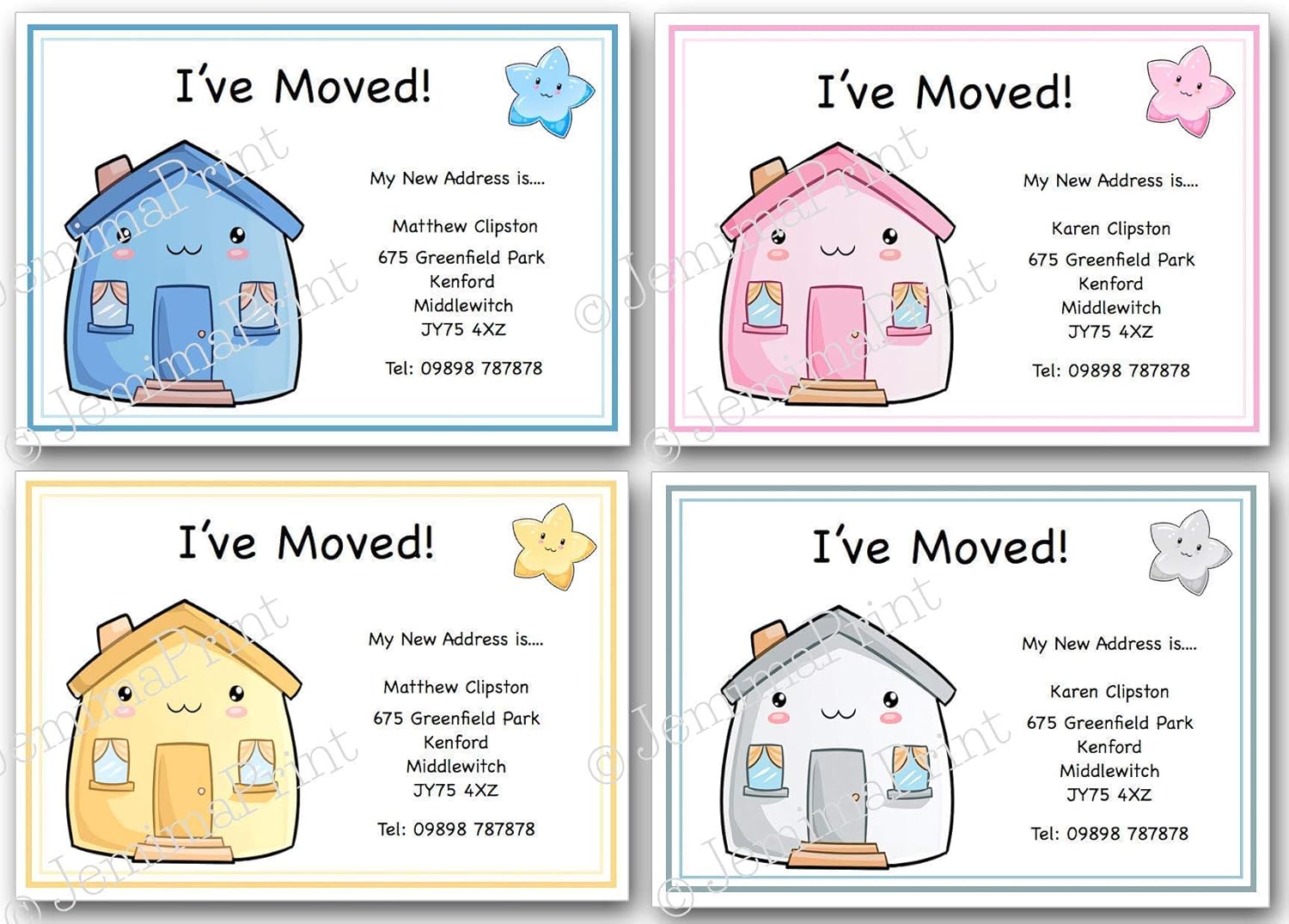 10 Personalised change of address cards, new home with envelopes J281
