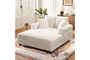 SENYUN 60" Chaise Lounge Chair Indoor, Oversized Comfy Sofa Bed with Pillows & Armrests, Fluffy Plush Faux Fur Sleeper Couch Lazy Chair Bed, Reading Chairs Cloud Couches for Living Room,Beige