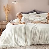 Bedsure California King Comforter - GentleSoft™ 3 Pieces Double-Side Fleece Comforter Set, Cozy Striped Room Decor Aesthetic, Luxury White Cal King Bedding with 2 Pillowcases, 104x96 Inches