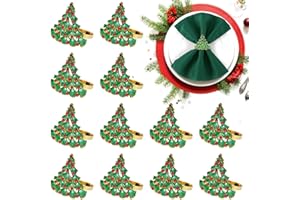 BIGMETA Christmas Napkin Rings Set of 12, Christmas Tree Rhinestone Napkin Rings, Green Xmas Napkin Holder Ring Buckle Set Table Decor for Holiday Dining Wedding Banquet Party Dinner