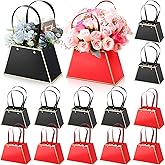 Fuutreo 12 Pcs Valentine's Day Flower Gift Bags for Bouquets Portable Craft Flower Arrangement Boxes with Handle Waterproof Bouquet Florist Packaging Wrap for Wedding Birthday Graduation(Black, Red)
