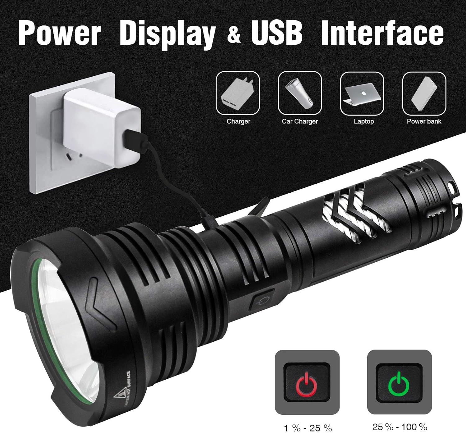 BERCOL Rechargeable LED Tactical Flashlights High Lumens, Super Bright 100000 Lumens Handheld Flashlight with 26650 Battery for Camping/Hiking/Hunting/Emergencies - - 