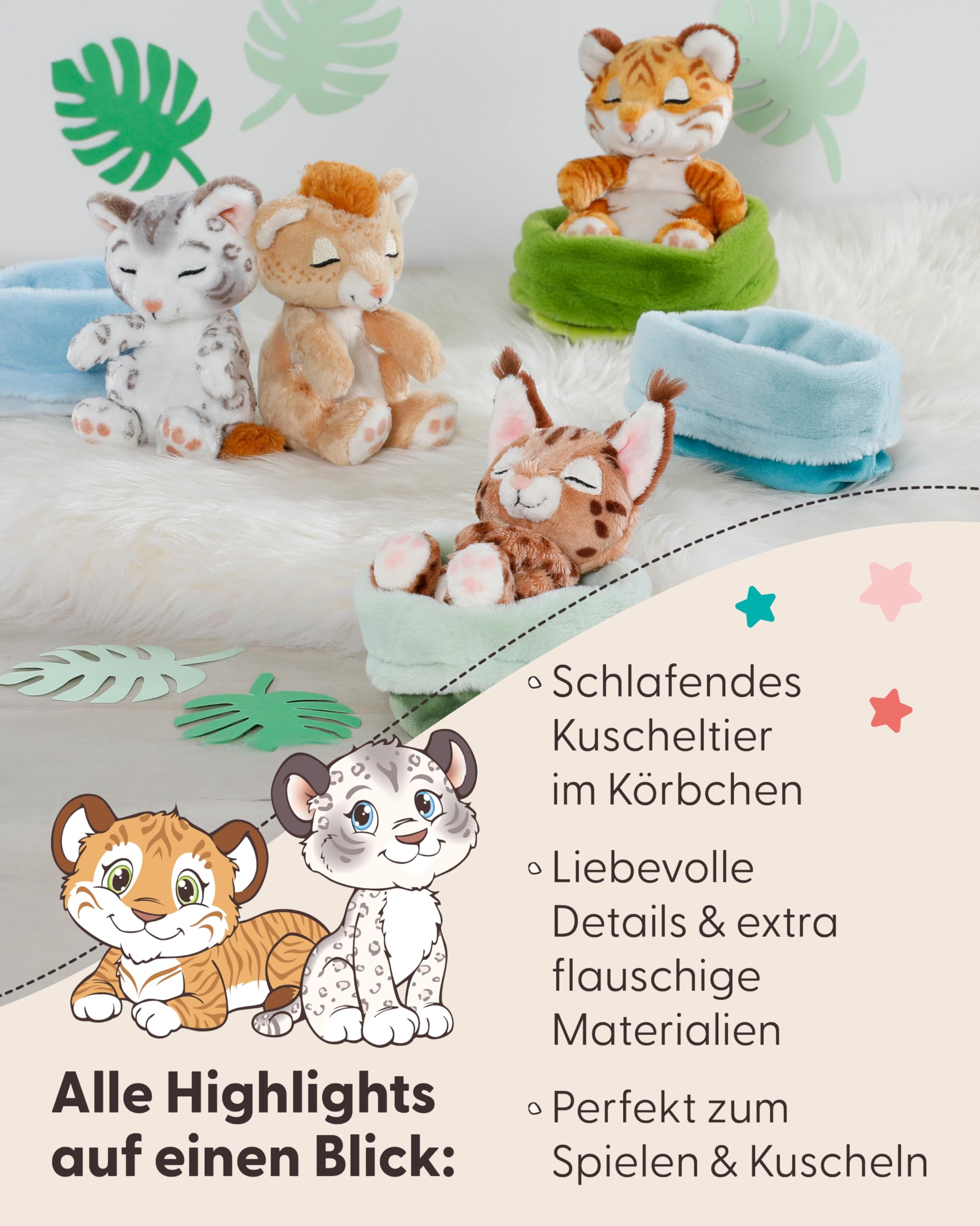 NICI Kuscheltier Karakal 12cm schlafend im Körbchen - braun - Stofftier aus weichem Plüsch, niedliches Plüschtier zum Kuscheln und Spielen, für Kinder & Erwachsene, tolle Geschenkidee - 62874 4