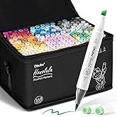 Ohuhu Alcohol Markers Brush Tip - 168-color Art Marker Set Double Tipped Alcohol-based Markers for Artist Adults Coloring Illustration- Brush & Chisel - Honolulu - Refillable Ink