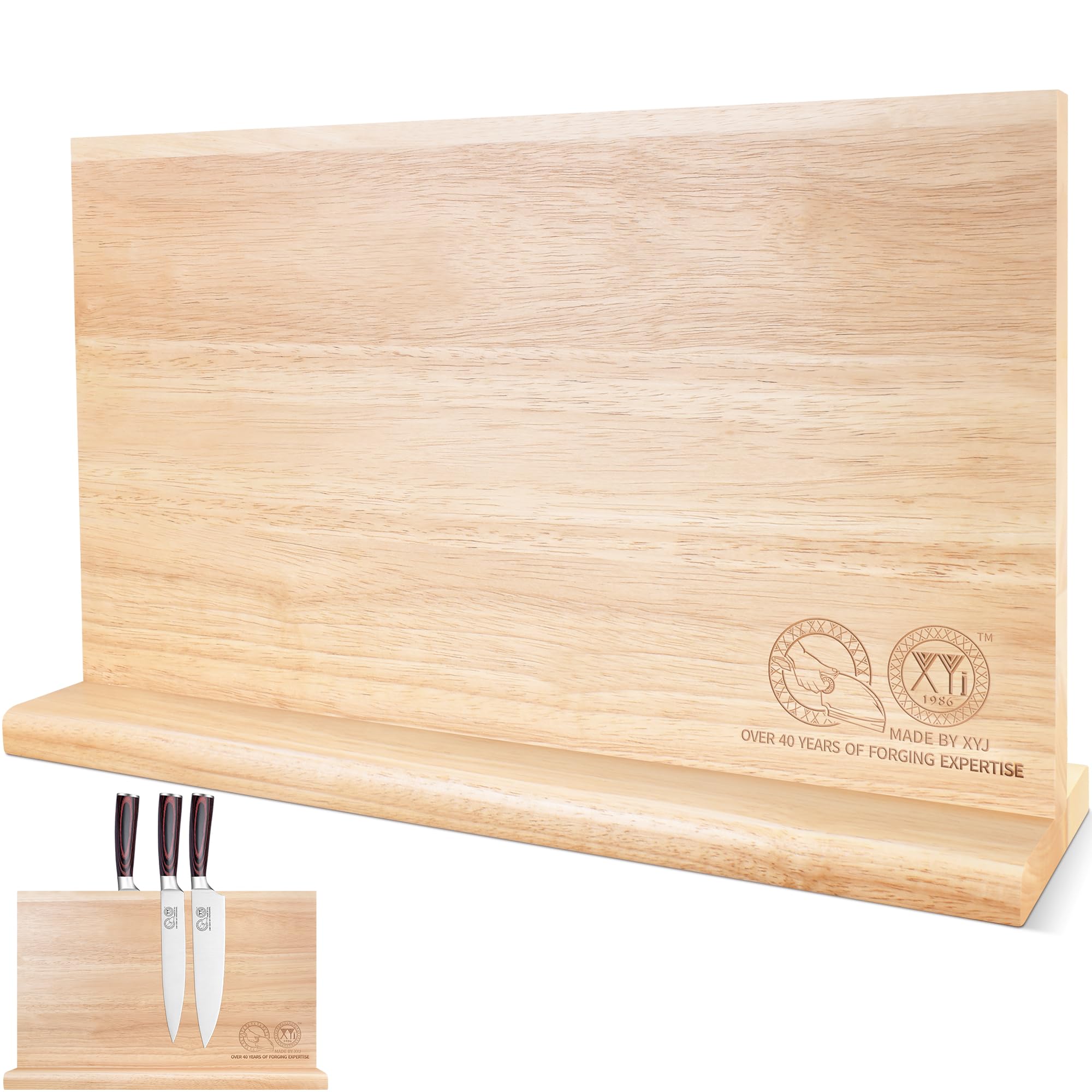 XYJ Magnetic Knife Block, Dual-Sided Magnets, Stable Countertop Knife Holder, Natrual Wood, Knives Organizer Tool, Kitchen Cutlery Display Stand without Knives Image