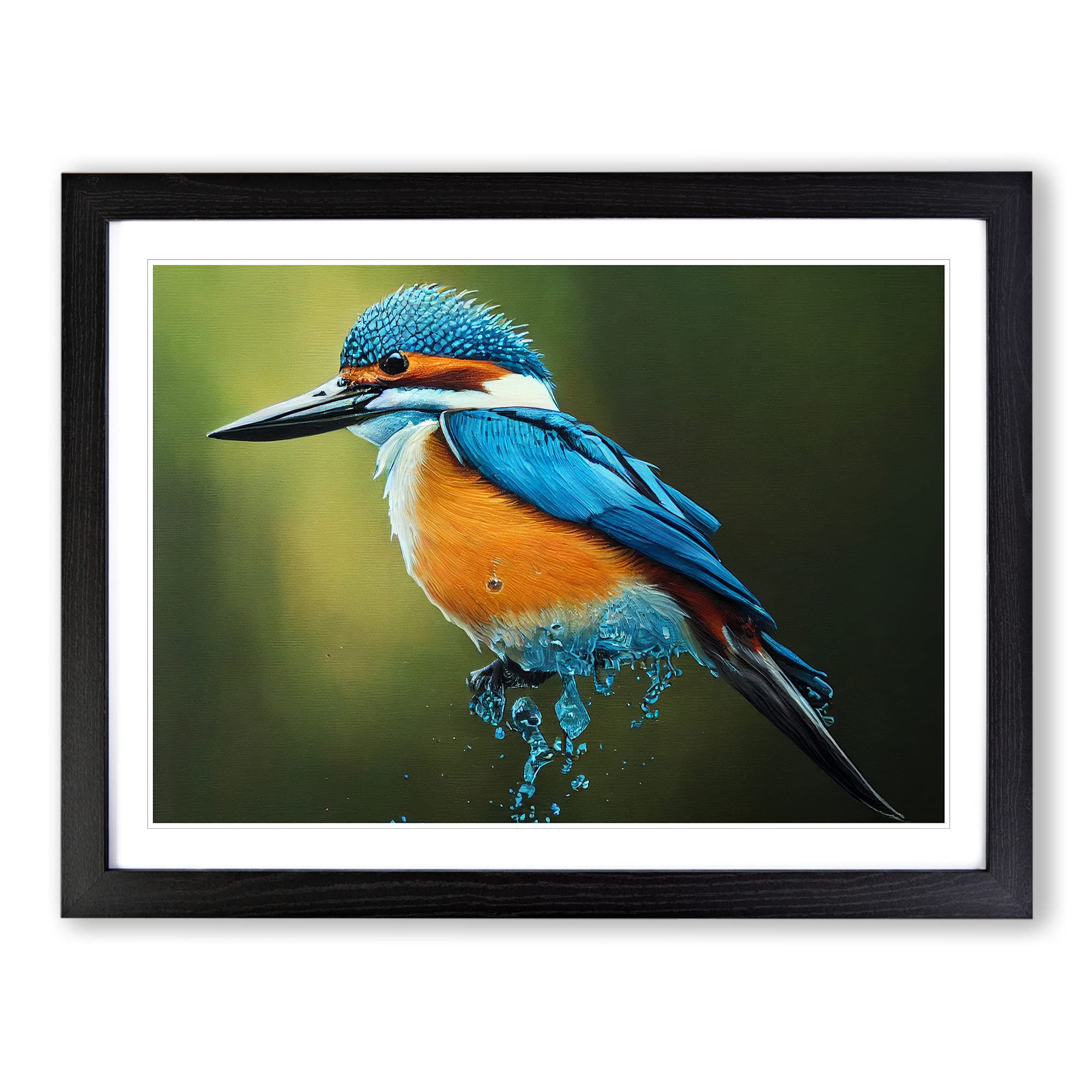 Edgy Kingfisher Bird Framed Print | A4 Black Framed Wall Art | Ready to Hang | Modern Nature Picture | Living Room Bedroom Lounge Office