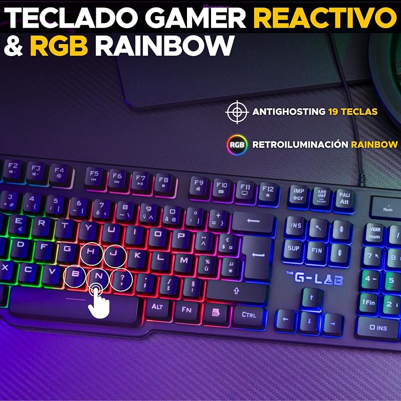 - Sulfur Combo - 4 em 1 pack - Teclado QWERTY para jogos com Ñ, rato gamer de 3600 dpi, auscultadores para jogos, tapete antiderrapante – PC, PS4, PS5, Xbox - Layout em inglês