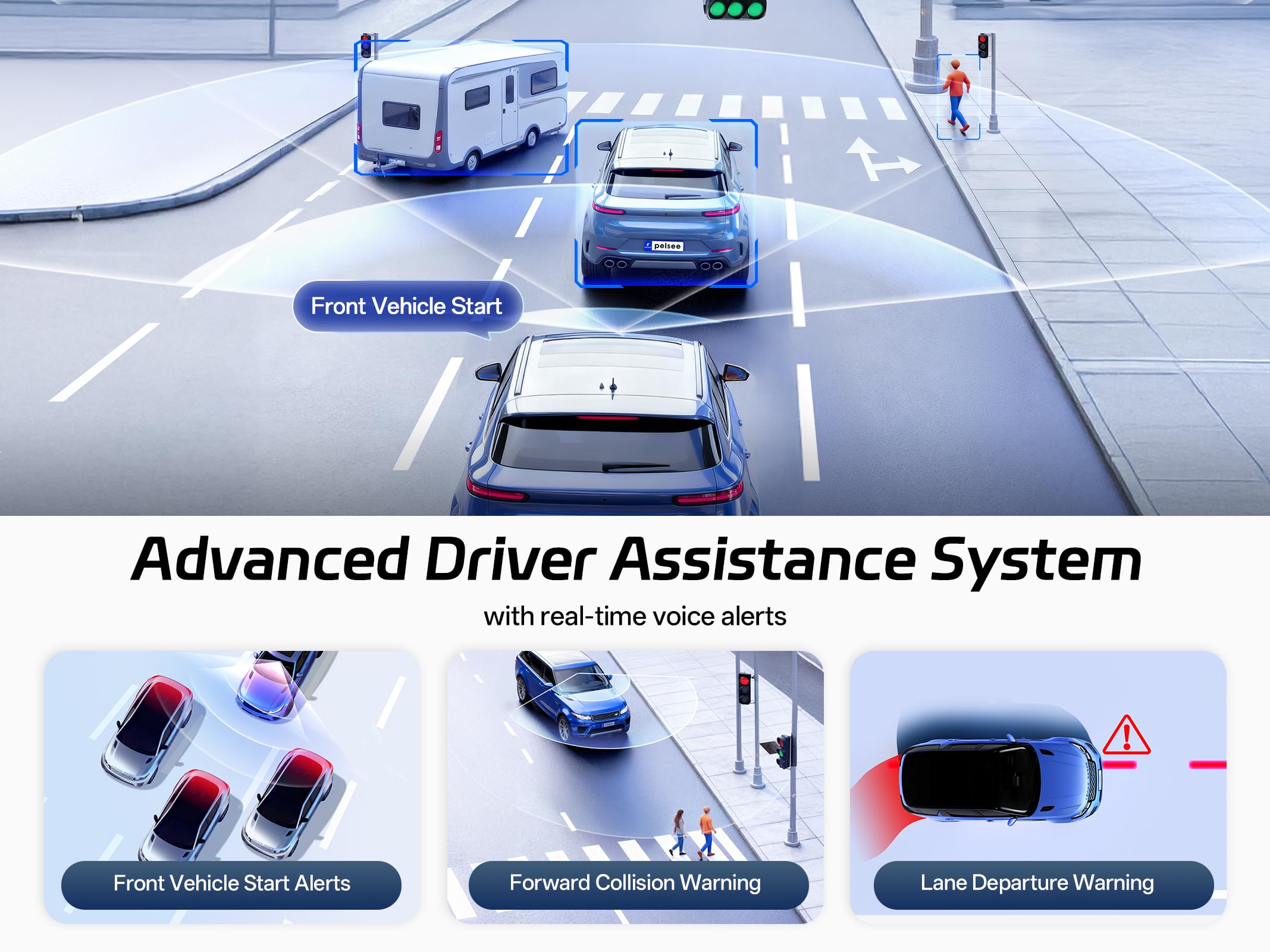 Pelsee P12 Pro 4K Mirror Dash Cam w/ADAS and BSD, 5.8GHz WiFi 20MB/s Download, Rear View Mirror Camera 4K Front and 1080P Rear, Voice Control, GPS, Color Night Vision, 12