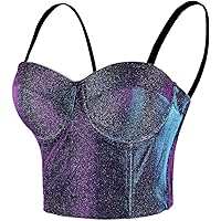 ELLACCI Reflective Metallic Bustier Crop Top Punk Club Party
