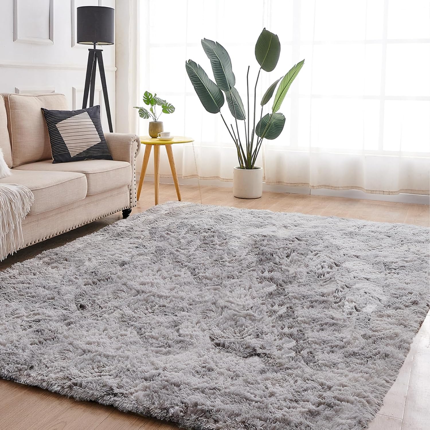Rugs, Pads & Protectors - Floralux 5x7 Rugs Light Gray Tie-Dyed, Shag Area Rugs 5x7 for Bedroom, Fluffy Carpets Rugs for Living Room, (5x7 Ft., Tie-Dyed Light Gray)