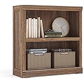 LINSY HOME 2-Tier Bookcase and Bookshelf, Small Wood Display Storage Shelves Farmhouse Bookshelf for Home Office, Living Room, Bed Room - Dark Brown