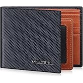 VISOUL Mens Bifold Wallet with 2 ID Windows Carbon Fiber Leather, RFID Blocking Wallet with 2 Money Compartments, Stylish Two-tone Back Pocket Wallet for Men (Black+Orange)