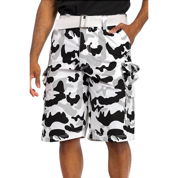 CANASOUR Outdoor Men's Twill Cargo Shorts (32, White Camouflage