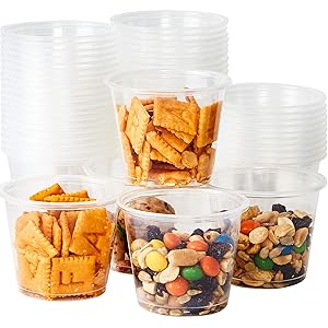 Leakproof, BPA Free 5.5oz Souffle Cups 50ct. Stackable Portion Containers for Sampling, Salad Dressing, Sauces or Jello Shots. Plastic Food Prep Supplies for Restaurant, Catering or Deli