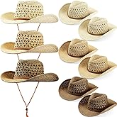 Newcotte 9 Pack Straw Cowboy Hats for Women Western Cowgirl Beach Sun Hat Bulk with Windproof Rope for Party Travel
