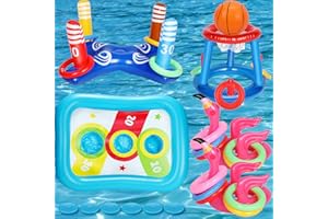 TALLTALK 5 Sets Pool Float Toys Games for Kids Adults and Family, Floating Basketball Hoop, Cross Pool Ring Toss, Bean Bag Toss, Flamingo Pool Toys Ring Toss Pool Game for Swimming Pool Luau Party