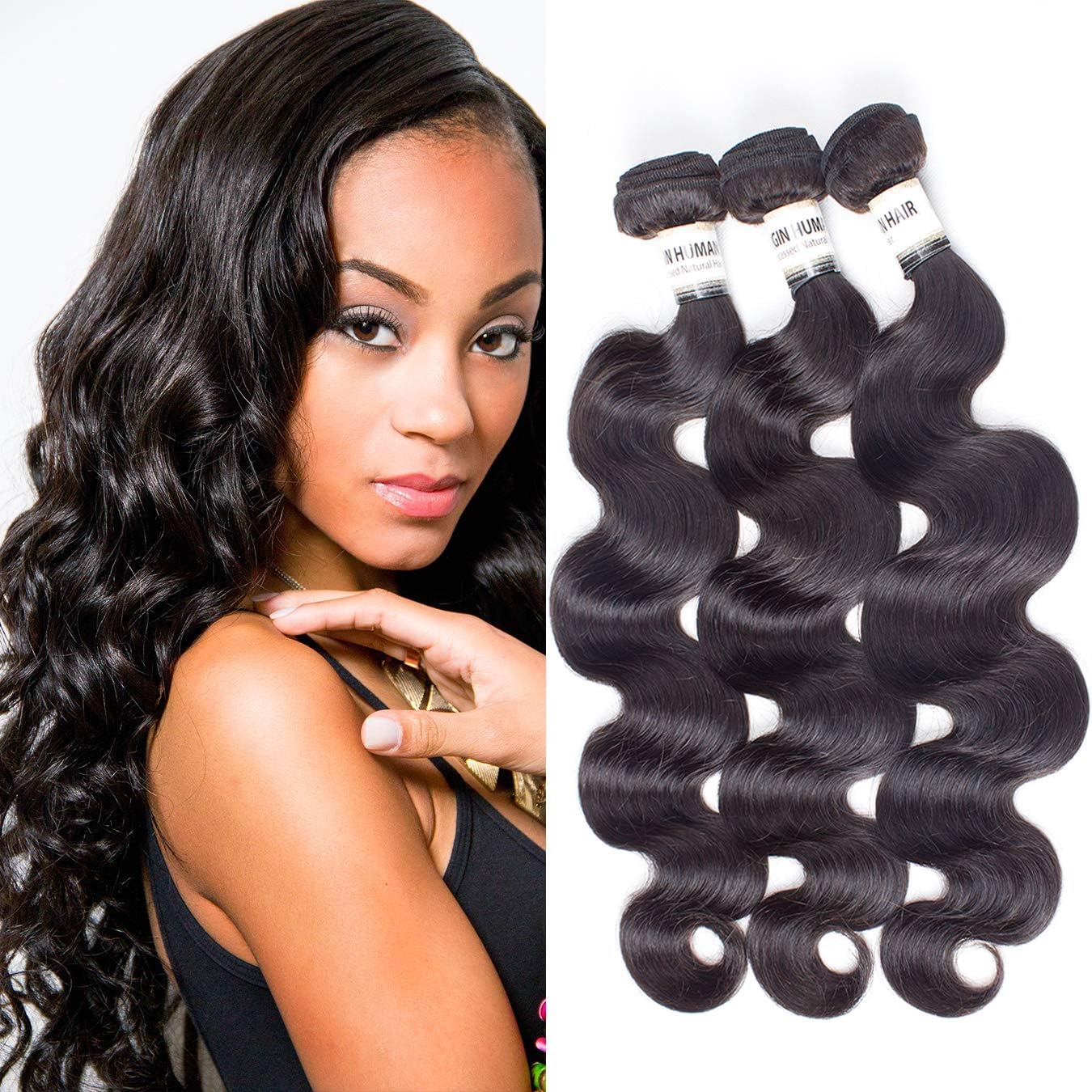 DMS Human Hair Bundels Body Wave Bundles Brazilian Virgin Hair 3 Bundles Brazilian Body Wave Top Brazilian Hair Weave (Natural Color 16 18 20)