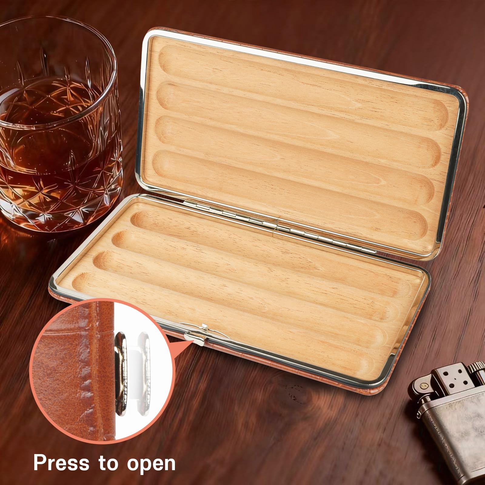 Travel Case Leather Surface Cedar Wood Lining, Durable Protect Box for Men Brown