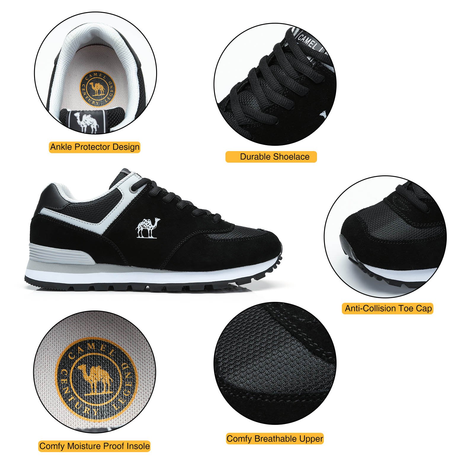 CAMEL CROWN Men\'s Running Shoes Lightweight Leather Athletic Shoes Breathable Leisure Sports Shoes