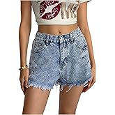 WDIRARA Women's Ripped High Waisted Denim Shorts Wide Leg Distressed Raw Hem Jean Shorts