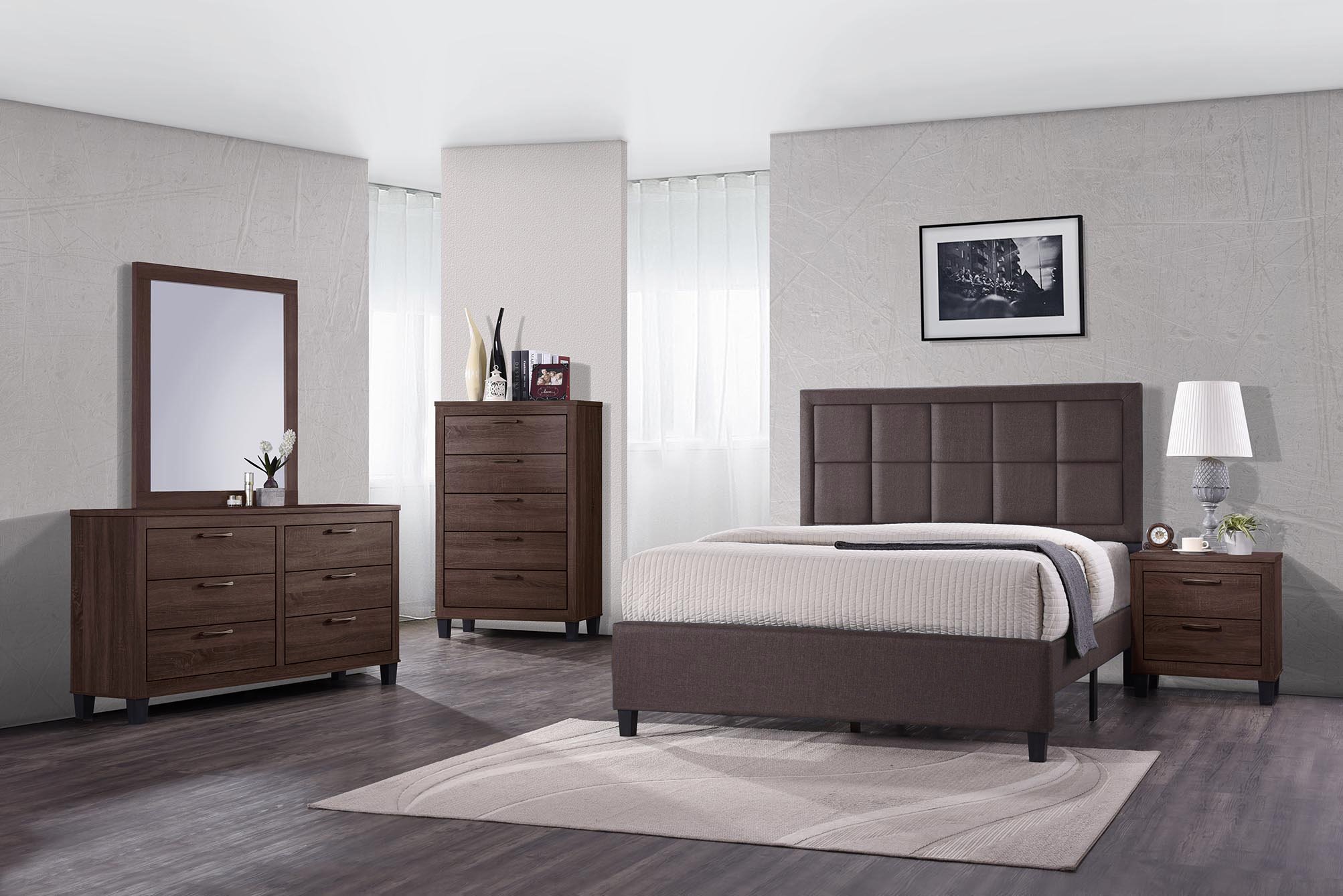 GTU Furniture4Pc Queen Size Wood Bedroom Set, Bed + Night Stand + Mirror + Dresser (Old Wood)