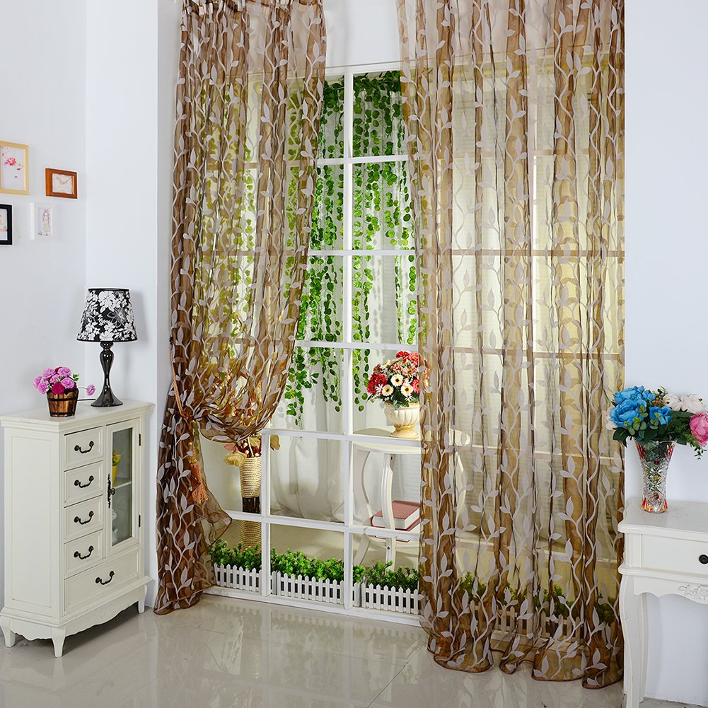 Brightup Trendy Chic Leaf Tulle Voile Door Window Curtain Drape
