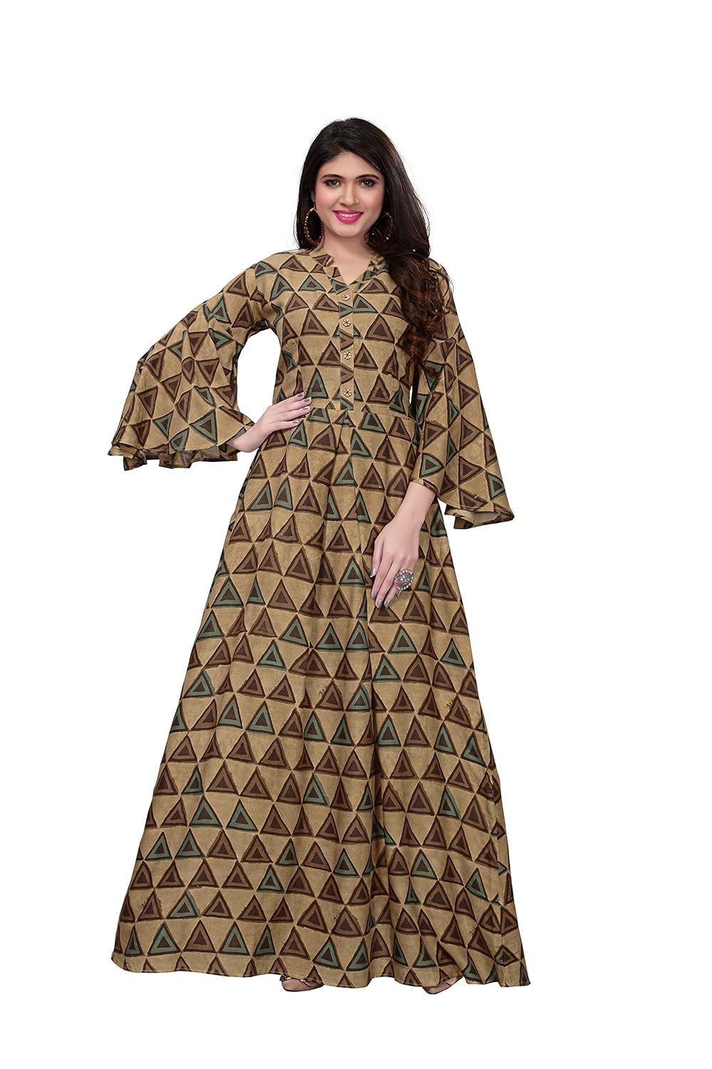 royal export women's rayon beige party wear dress