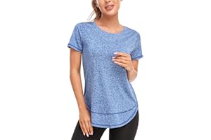 Abrooical Women's Short Sleeve Workout Shirts Crewneck Sports Yoga Running Dry Fit Tops Side Split Tee