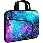 Blue Galaxy Neoprene Laptop Case - 11.6" & 12.2" Fits MacBook Air, Samsung, Acer, HP Ultrabook & Chromebook - Two Pockets, Handle & Tablet Sleeve