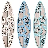 RattanView 3 Pcs Wood Surfboard Wall Decor, Hibiscus, Blue | Summer Beach Room Decor, Wooden Surf Wall Hanging Sign, for Tropical Bedroom Living Room Decoration