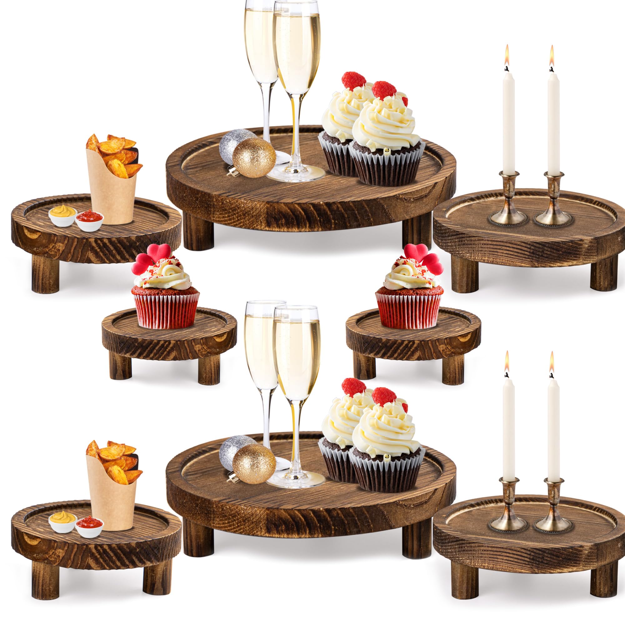 Photo 1 of HAOPENGYOU 8PCS Wooden Risers for Display Wood Cake Stand for Party Round Food Risers for Buffet Wooden Holder Rustic Riser for Decor Tiered Tray Decor Home Kitchen (Rustic, 8 PCS (10", 8”, 6”, 5”))