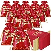 Sweetude 100 Pieces Thank You Satin Gift Bags 4 x 6 Inch Jewelry Pouches with Drawstring Mini Candy Wedding Party Favor Bag for Bridal Baby Shower Birthday Party Supplies(Red)