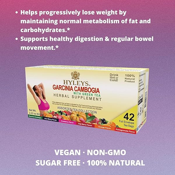 HYLEYS TEA GARCINIA CAMBOGIA GREEN TEA WITH ASSORTED FLAVORS – 42 TEA BAGS