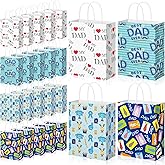 Gilprop 24 Pcs Father's Day Gift Bags Bulk Dad Party Supplies, 8 Inch Happy Father's Day Paper Treat Goodie Bags with Handle, Dad Ever Gifts Favors for Him Birthday Anniversary