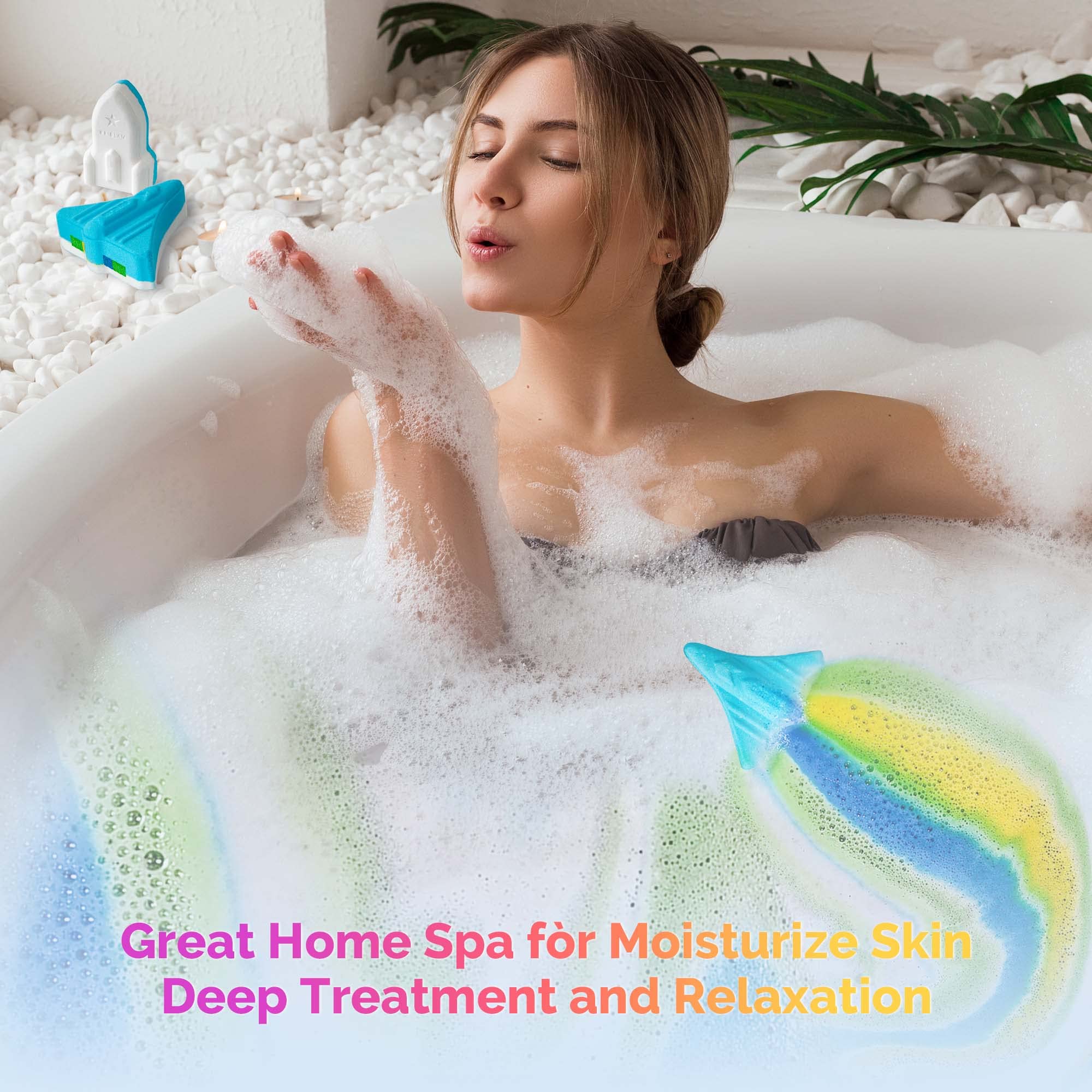 ORIGLAM Badebomben für Kinder, Kleinkinder, Space Shuttle & Rakete Badekugeln für Jungen, Regenbogen-Badebombe mit Spezialeffekt, Geburtstag/Thanksgiving/Weihnachtsgeschenke für Kinder, 85 g × 4 ct 3