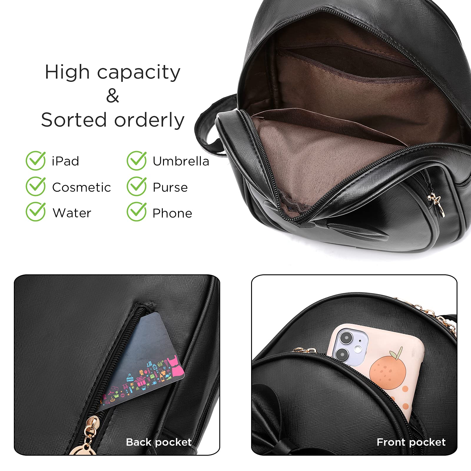 I IHAYNER Girls Bowknot Cute Leather Backpack Mini Backpack Purse for Women (Black)