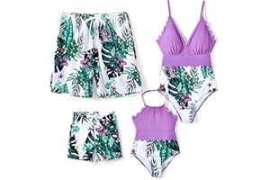 PATPAT Mommy and Me Matching Swimsuit One Piece Leaves Printed V Neck Bathing Suits Family Swimwear Matching Set