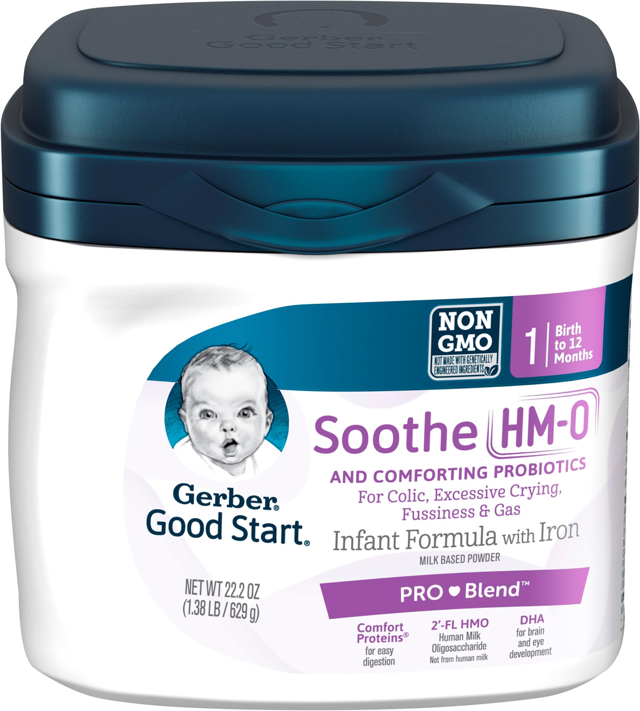 Gerber Good Start Soothe (HMO) Non-GMO Powder Infant Formula Stage 1, 22.2 Ounces (Pack of 6), One Month Supply
