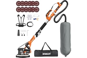 MAKELIFT Drywall Sander with Vacuum Dust Collector,1050W 7.33A Popcorn Ceiling Removal Tool,LED Light,5 Variable Speed 1000-2100RPM,Foldable & Extendable Handle,12 Sanding Discs