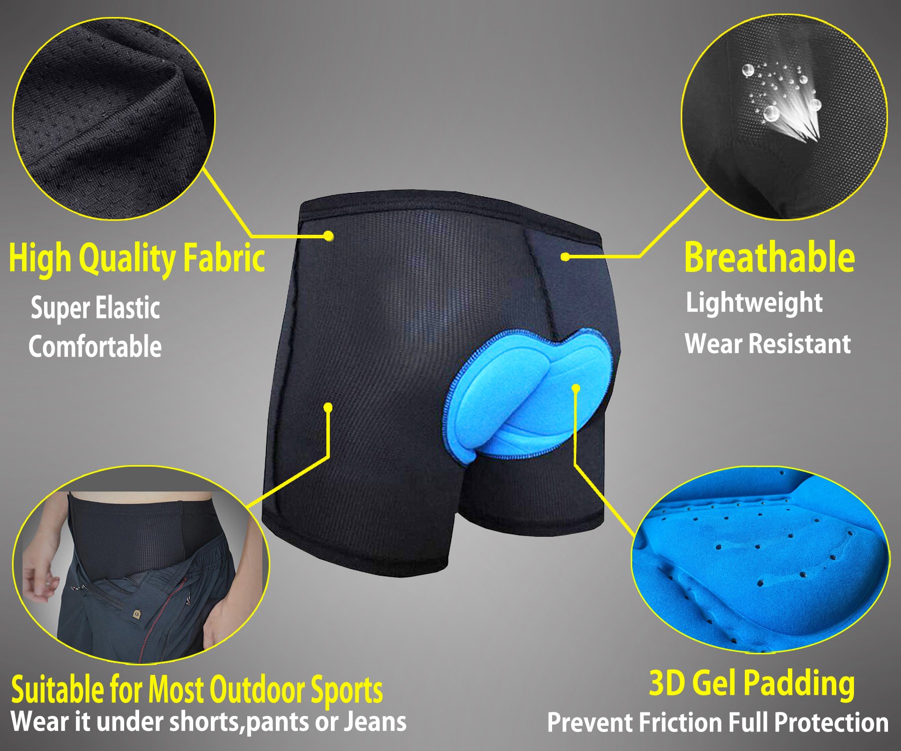 voofly Men’s 3D Padded Cycling Underwear Bicycle Underpants Lightweight