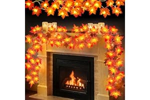 CAMLINBO 4 Pack Fall Decor Fall Garland with Lights Halloween Fall Decorations for Home, Total 40Ft 80LED Enlarged Maples Leaves Garland Fall Lights Battery Operated Thanksgiving Decor Indoor Outdoor Christmas