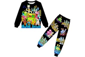 WOLWES Boys Singing Monsters Pant Sets Toddler Kids Wubbox Tee Shirt 2PCS Short Sleeve Cartoon Playwear Outfit Party Gift