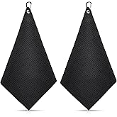 EupHHonycs 2 Pcs Golf Towels for Golf Bags with Carabiner Clip 11.8x11.8 Inches Portable Waffle Pattern Absorbent Towel Golfs Accessories for Cleaning Ball Club Putter Iron for Men Women Black