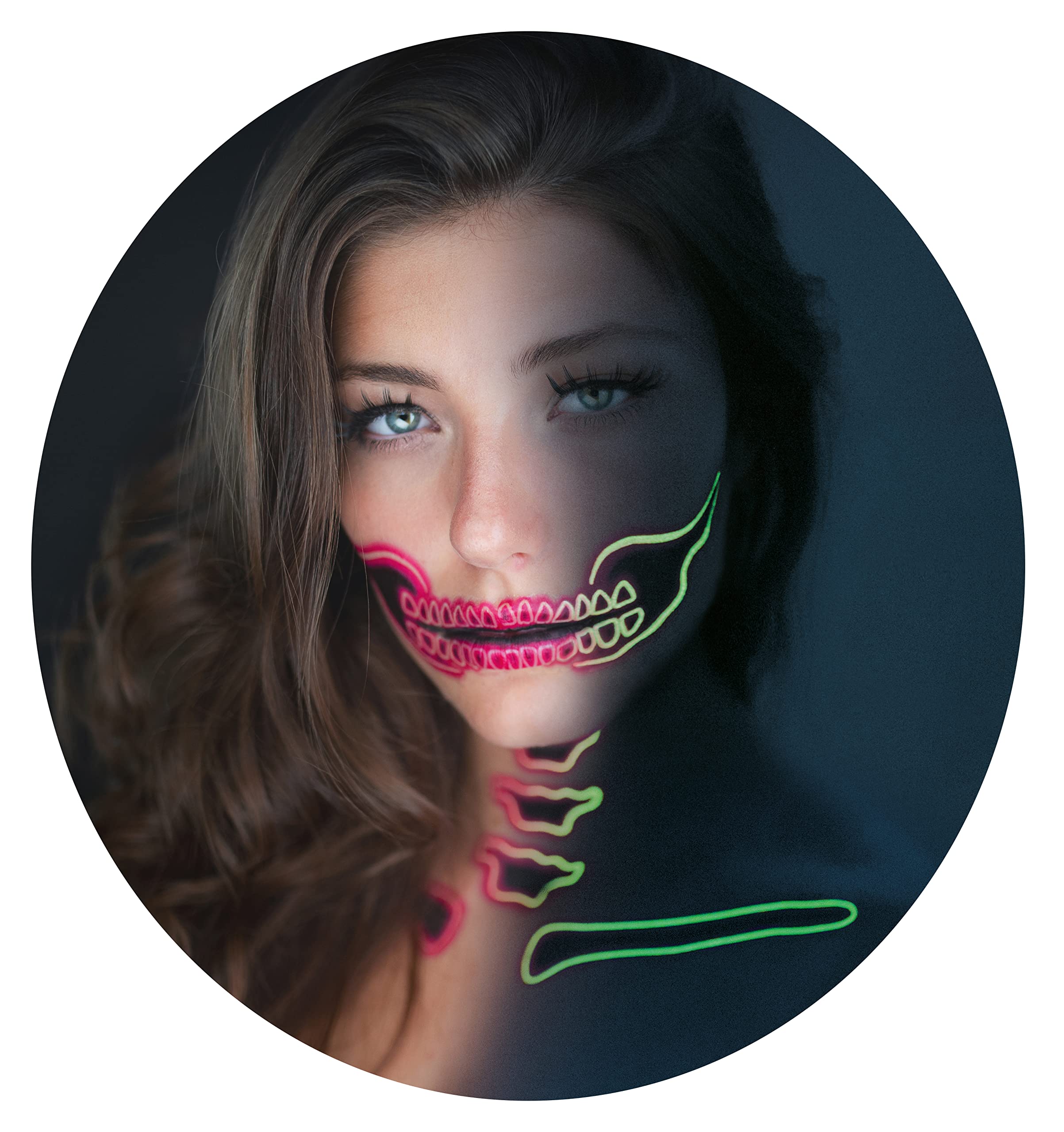 TATTOOCREW 2 x Halloween Tattoos Skull Neon Skull for the Face, Hand-Drawn in Germany, Face Tattoo Set Creepy, Accessories for Costumes, Horror Stickers