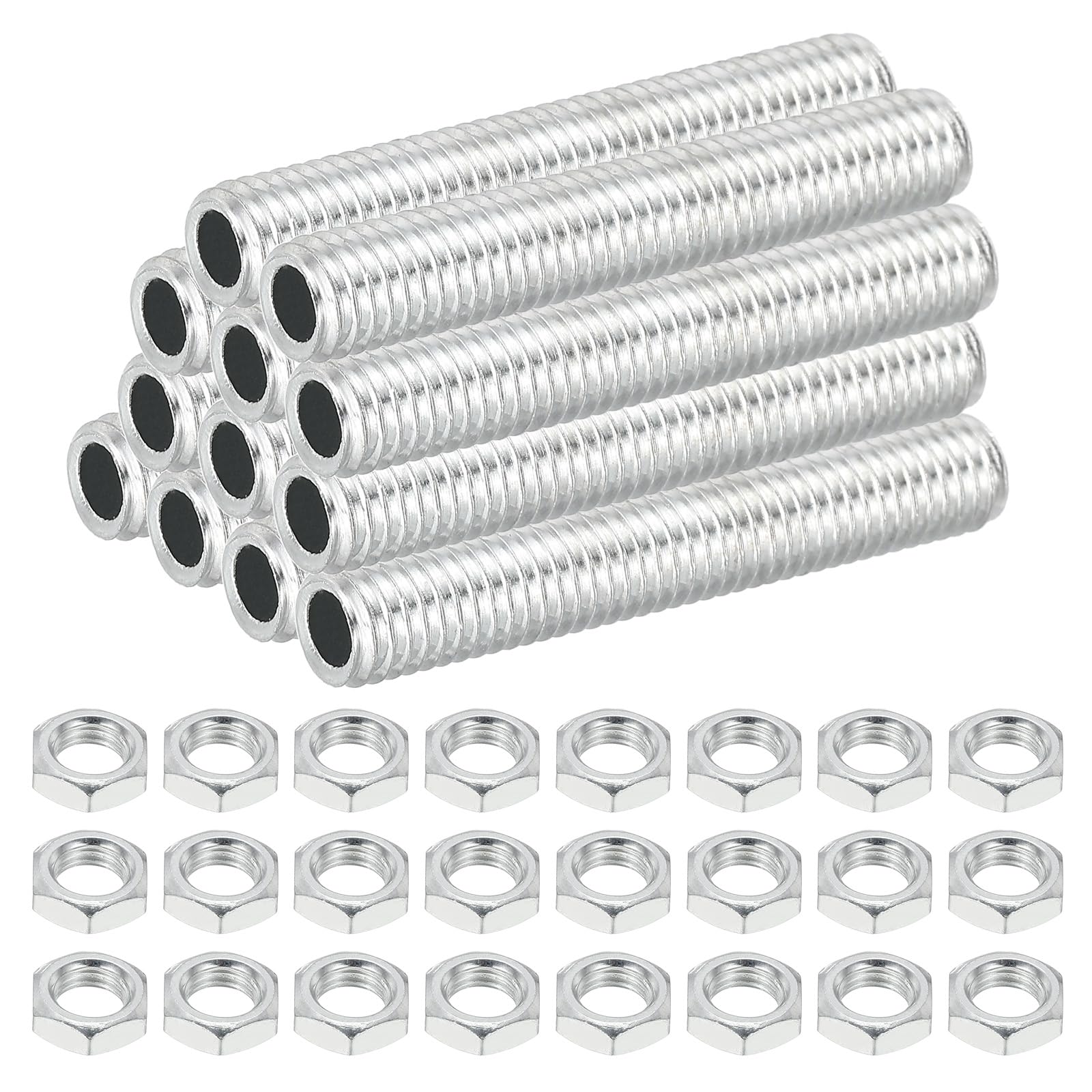 PATIKIL M8 Fine Thread Carbon Steel Lamp Pipe With Nut, 12 Set 50mm/1.97" Hollow Tube Thread Adapter Fasteners Hardware for Lamp Lights Chandelier Ceiling Light DIY, White Zinc Plating
