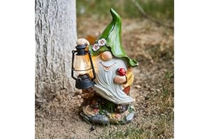 pearlstar Solar Outdoor Garden Gnomes Statues with LED Lantern Light Yard Decor, Waterproof Solar Figurine Lights Lawn Dwarf Ornaments for Yard Patio Home Decor, for Mom Women