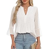 AIMCOO Blouses for Women Dressy Casual 3/4 Sleeve Tops for Women Swiss Dot Double Layered Chiffon Work Tunic Shirts