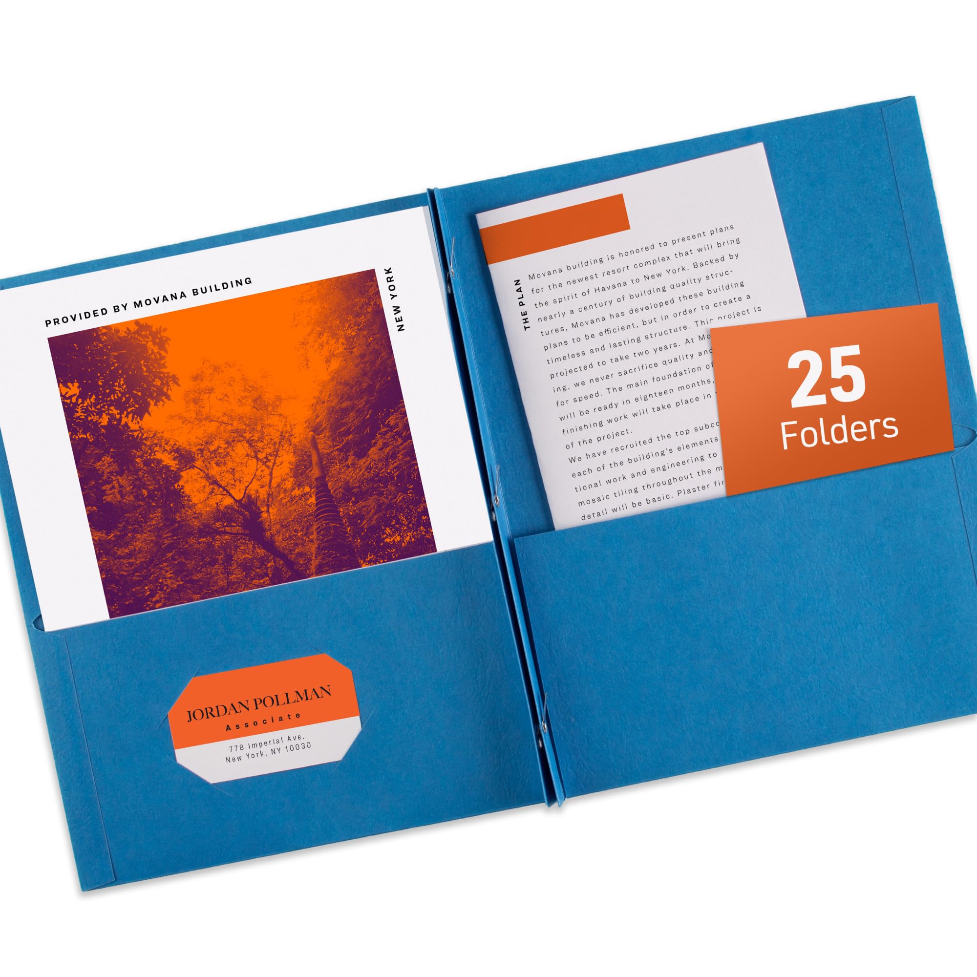 AVERY Two Pocket Folders with 3 Prong Fasteners, Holds 70 Sheets, 25 Blue Folders (47976), 12-Pack