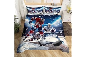 Boys Ice Hockey Bedding Set for Kids Children Man Hockey Player Printed Duvet Cover Decorative Sports Event Comforter Cover B